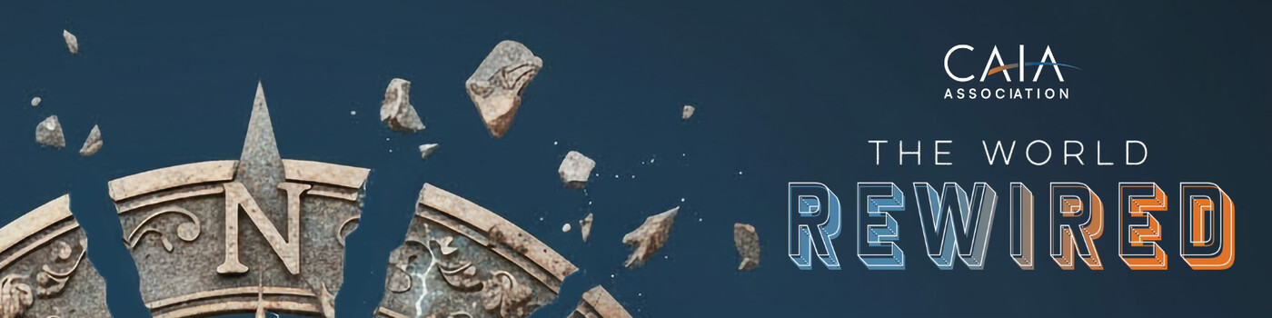 CAIA Association's 'The World Rewired' report banner.
